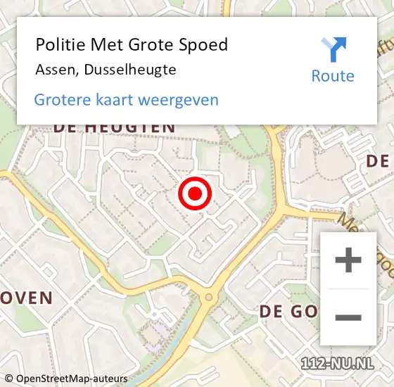 Locatie op kaart van de 112 melding: Politie Met Grote Spoed Naar Assen, Dusselheugte op 24 juli 2024 16:51