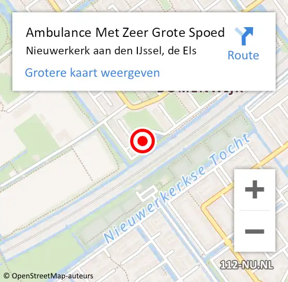 Locatie op kaart van de 112 melding: Ambulance Met Zeer Grote Spoed Naar Nieuwerkerk aan den IJssel, de Els op 24 juli 2024 17:03