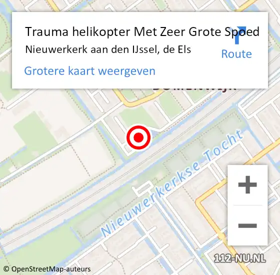 Locatie op kaart van de 112 melding: Trauma helikopter Met Zeer Grote Spoed Naar Nieuwerkerk aan den IJssel, de Els op 24 juli 2024 17:04