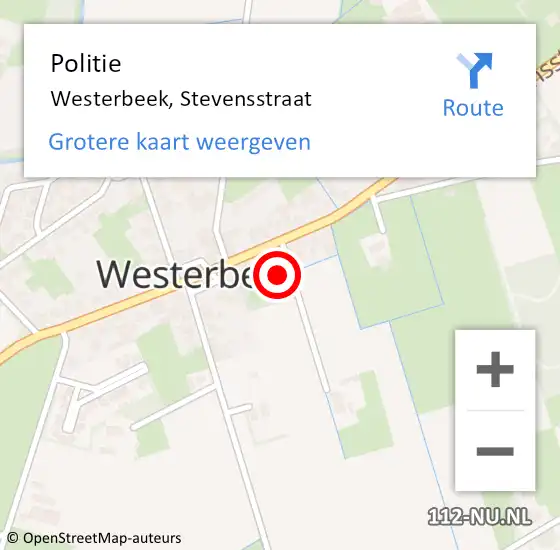 Locatie op kaart van de 112 melding: Politie Westerbeek, Stevensstraat op 24 juli 2024 17:06