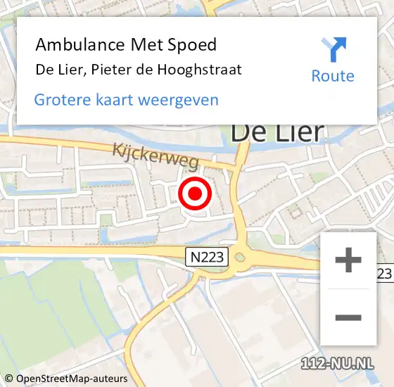 Locatie op kaart van de 112 melding: Ambulance Met Spoed Naar De Lier, Pieter de Hooghstraat op 24 juli 2024 17:11