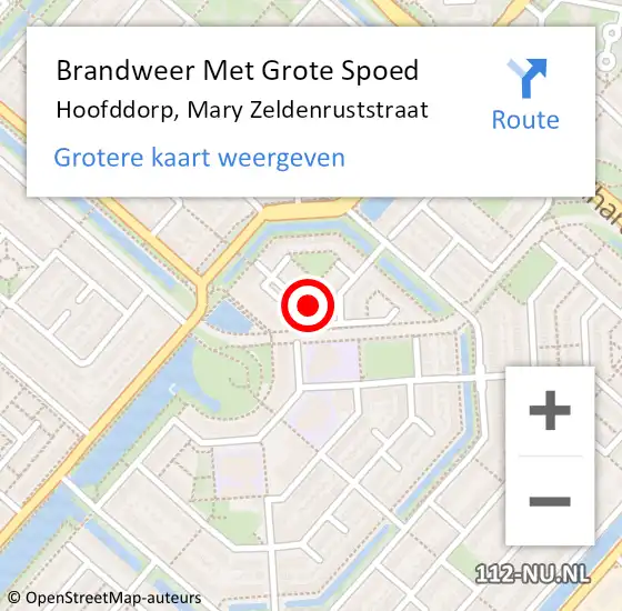 Locatie op kaart van de 112 melding: Brandweer Met Grote Spoed Naar Hoofddorp, Mary Zeldenruststraat op 24 juli 2024 17:45