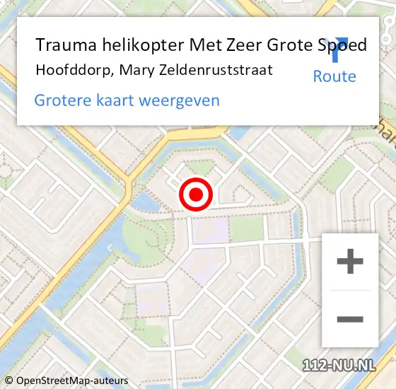 Locatie op kaart van de 112 melding: Trauma helikopter Met Zeer Grote Spoed Naar Hoofddorp, Mary Zeldenruststraat op 24 juli 2024 17:47