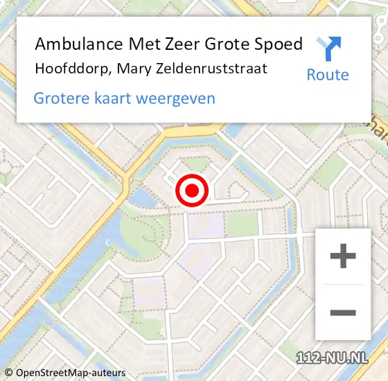 Locatie op kaart van de 112 melding: Ambulance Met Zeer Grote Spoed Naar Hoofddorp, Mary Zeldenruststraat op 24 juli 2024 17:47