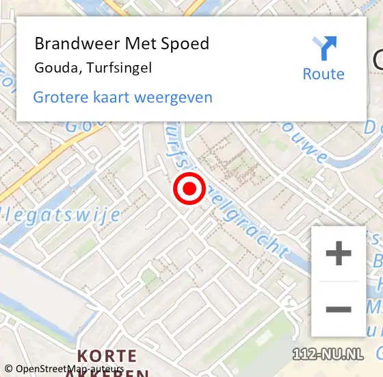 Locatie op kaart van de 112 melding: Brandweer Met Spoed Naar Gouda, Turfsingel op 24 juli 2024 17:52