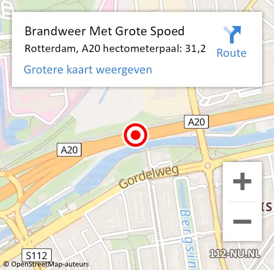 Locatie op kaart van de 112 melding: Brandweer Met Grote Spoed Naar Rotterdam, A20 hectometerpaal: 31,2 op 24 juli 2024 18:18
