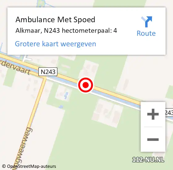Locatie op kaart van de 112 melding: Ambulance Met Spoed Naar Alkmaar, N243 hectometerpaal: 4 op 24 juli 2024 18:21