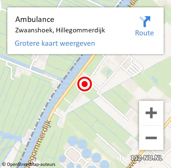 Locatie op kaart van de 112 melding: Ambulance Zwaanshoek, Hillegommerdijk op 24 juli 2024 18:33