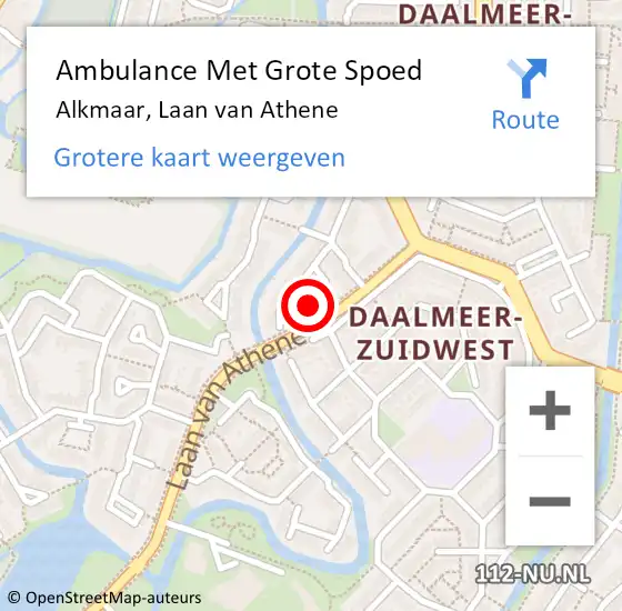 Locatie op kaart van de 112 melding: Ambulance Met Grote Spoed Naar Alkmaar, Laan van Athene op 24 juli 2024 18:34