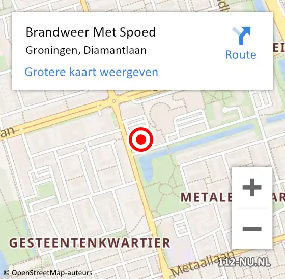 Locatie op kaart van de 112 melding: Brandweer Met Spoed Naar Groningen, Diamantlaan op 24 juli 2024 18:41