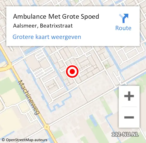 Locatie op kaart van de 112 melding: Ambulance Met Grote Spoed Naar Aalsmeer, Beatrixstraat op 24 juli 2024 19:01