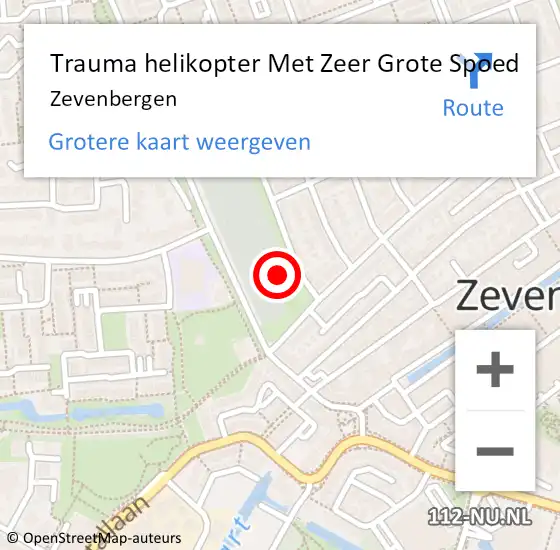 Locatie op kaart van de 112 melding: Trauma helikopter Met Zeer Grote Spoed Naar Zevenbergen op 24 juli 2024 19:09
