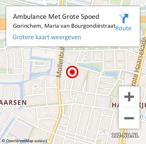 Locatie op kaart van de 112 melding: Ambulance Met Grote Spoed Naar Gorinchem, Maria van Bourgondiëstraat op 24 juli 2024 19:11