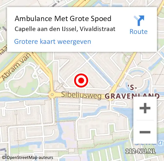 Locatie op kaart van de 112 melding: Ambulance Met Grote Spoed Naar Capelle aan den IJssel, Vivaldistraat op 24 juli 2024 19:13