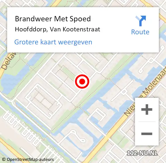 Locatie op kaart van de 112 melding: Brandweer Met Spoed Naar Hoofddorp, Van Kootenstraat op 24 juli 2024 19:19