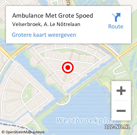 Locatie op kaart van de 112 melding: Ambulance Met Grote Spoed Naar Velserbroek, A. Le Nôtrelaan op 24 juli 2024 19:22