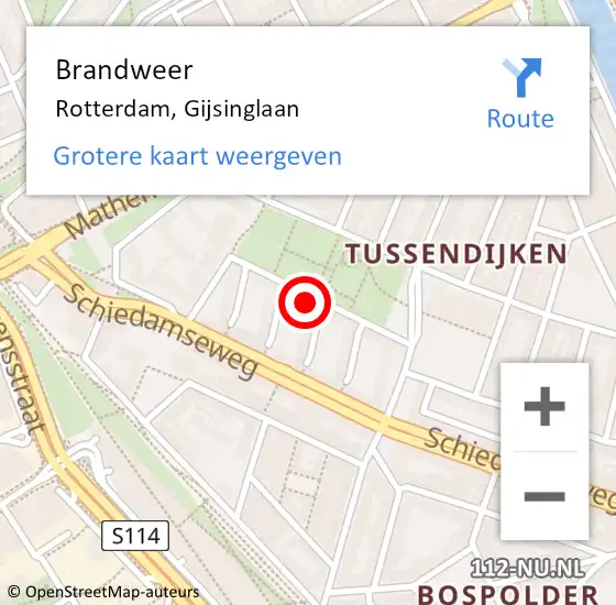 Locatie op kaart van de 112 melding: Brandweer Rotterdam, Gijsinglaan op 24 juli 2024 19:40