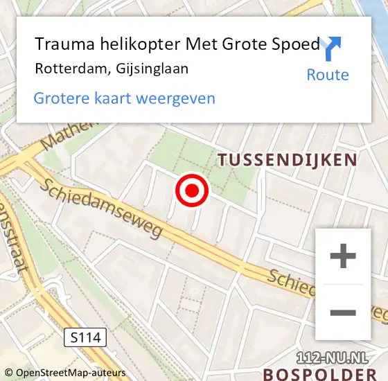 Locatie op kaart van de 112 melding: Trauma helikopter Met Grote Spoed Naar Rotterdam, Gijsinglaan op 24 juli 2024 19:43