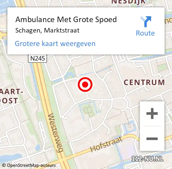 Locatie op kaart van de 112 melding: Ambulance Met Grote Spoed Naar Schagen, Marktstraat op 24 juli 2024 20:00