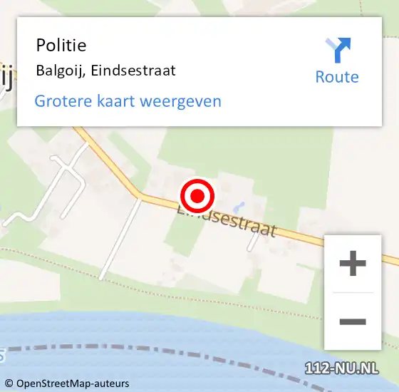 Locatie op kaart van de 112 melding: Politie Balgoij, Eindsestraat op 24 juli 2024 20:23