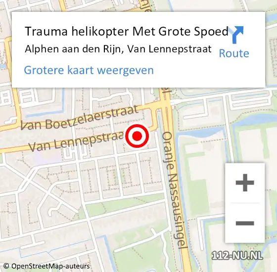 Locatie op kaart van de 112 melding: Trauma helikopter Met Grote Spoed Naar Alphen aan den Rijn, Van Lennepstraat op 24 juli 2024 20:47