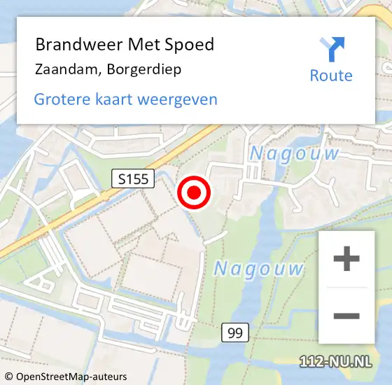 Locatie op kaart van de 112 melding: Brandweer Met Spoed Naar Zaandam, Borgerdiep op 24 juli 2024 20:51