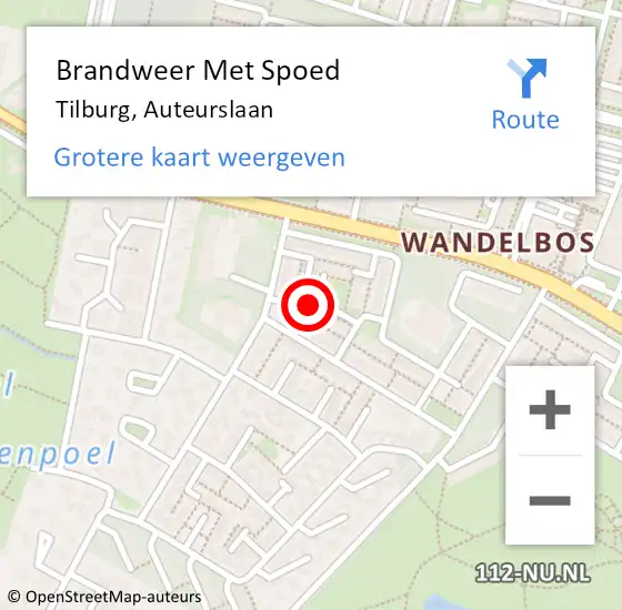 Locatie op kaart van de 112 melding: Brandweer Met Spoed Naar Tilburg, Auteurslaan op 24 juli 2024 21:24