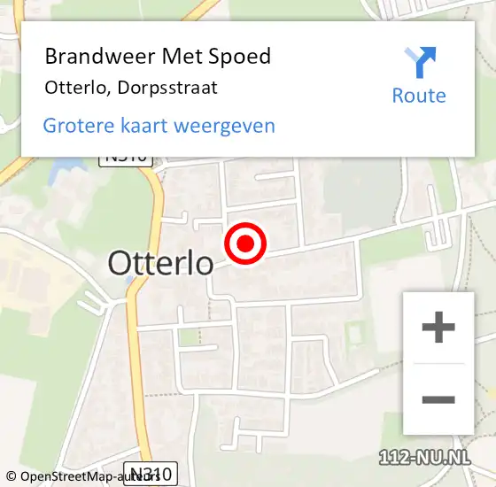 Locatie op kaart van de 112 melding: Brandweer Met Spoed Naar Otterlo, Dorpsstraat op 24 juli 2024 22:42