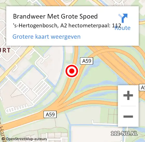 Locatie op kaart van de 112 melding: Brandweer Met Grote Spoed Naar 's-Hertogenbosch, A2 hectometerpaal: 112 op 24 juli 2024 23:11