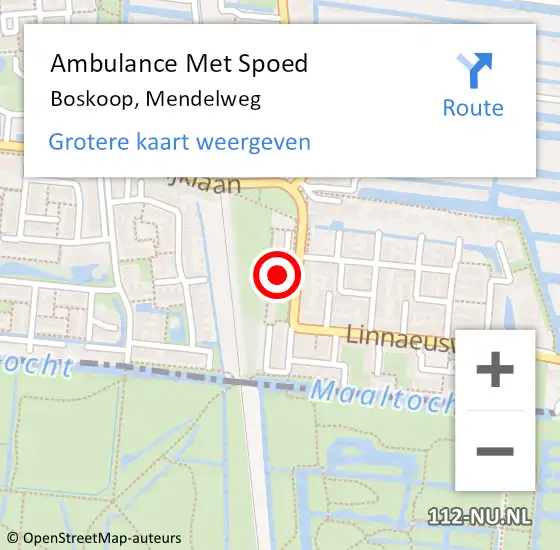 Locatie op kaart van de 112 melding: Ambulance Met Spoed Naar Boskoop, Mendelweg op 24 juli 2024 23:55