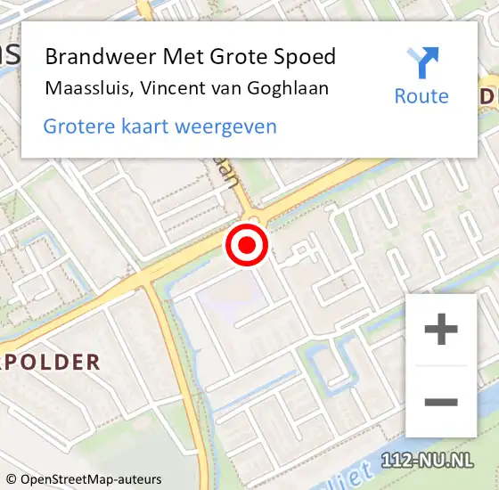 Locatie op kaart van de 112 melding: Brandweer Met Grote Spoed Naar Maassluis, Vincent van Goghlaan op 25 juli 2024 00:27