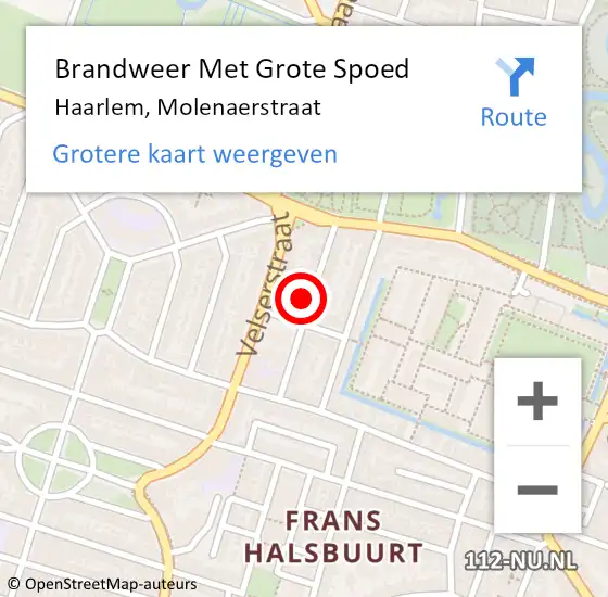 Locatie op kaart van de 112 melding: Brandweer Met Grote Spoed Naar Haarlem, Molenaerstraat op 25 juli 2024 00:39