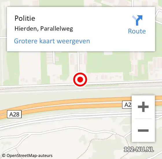 Locatie op kaart van de 112 melding: Politie Hierden, Parallelweg op 25 juli 2024 00:53