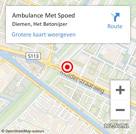 Locatie op kaart van de 112 melding: Ambulance Met Spoed Naar Diemen, Het Betonijzer op 25 juli 2024 01:25