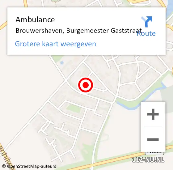 Locatie op kaart van de 112 melding: Ambulance Brouwershaven, Burgemeester Gaststraat op 14 oktober 2014 09:52