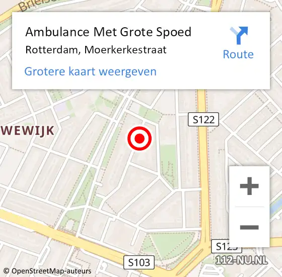 Locatie op kaart van de 112 melding: Ambulance Met Grote Spoed Naar Rotterdam, Moerkerkestraat op 25 juli 2024 03:08