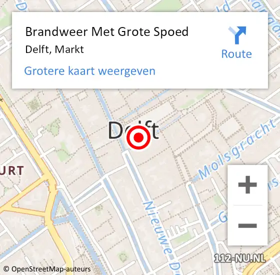 Locatie op kaart van de 112 melding: Brandweer Met Grote Spoed Naar Delft, Markt op 25 juli 2024 04:26