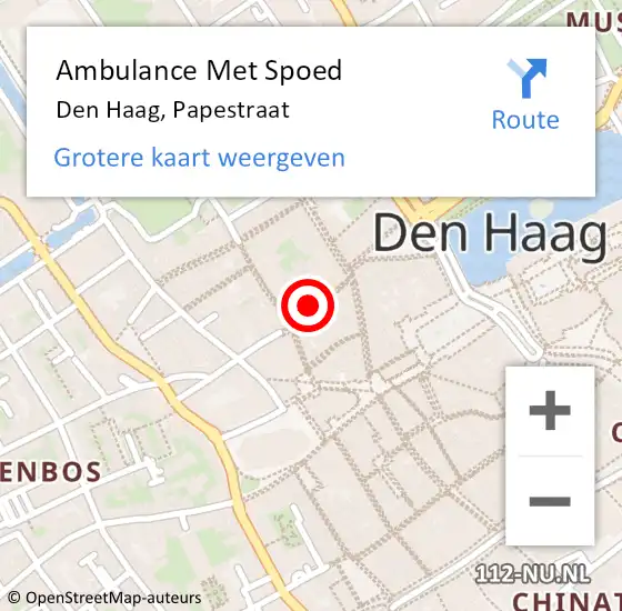 Locatie op kaart van de 112 melding: Ambulance Met Spoed Naar Den Haag, Papestraat op 25 juli 2024 04:37