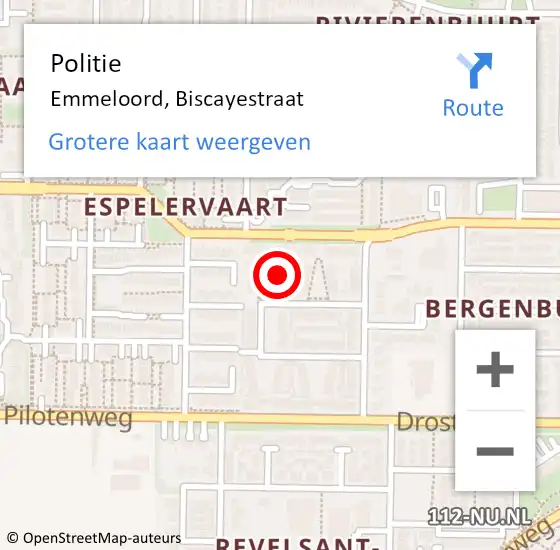 Locatie op kaart van de 112 melding: Politie Emmeloord, Biscayestraat op 25 juli 2024 04:54