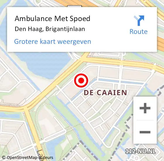 Locatie op kaart van de 112 melding: Ambulance Met Spoed Naar Den Haag, Brigantijnlaan op 25 juli 2024 06:38