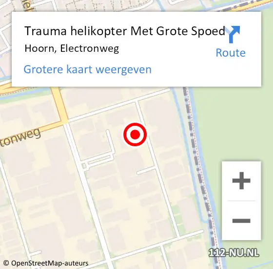 Locatie op kaart van de 112 melding: Trauma helikopter Met Grote Spoed Naar Hoorn, Electronweg op 25 juli 2024 08:12