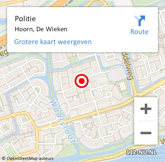 Locatie op kaart van de 112 melding: Politie Hoorn, De Wieken op 25 juli 2024 08:41