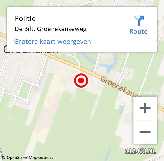 Locatie op kaart van de 112 melding: Politie De Bilt, Groenekanseweg op 25 juli 2024 09:00