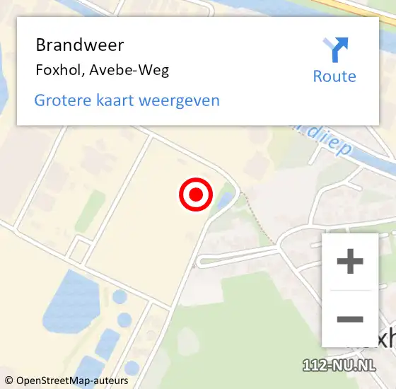 Locatie op kaart van de 112 melding: Brandweer Foxhol, Avebe-Weg op 14 oktober 2014 10:04