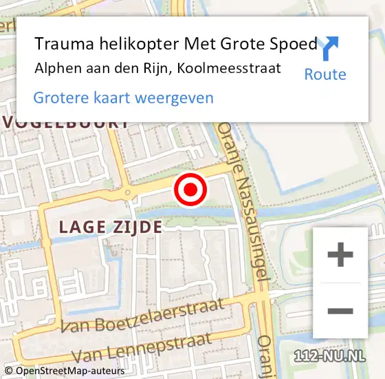 Locatie op kaart van de 112 melding: Trauma helikopter Met Grote Spoed Naar Alphen aan den Rijn, Koolmeesstraat op 25 juli 2024 09:38