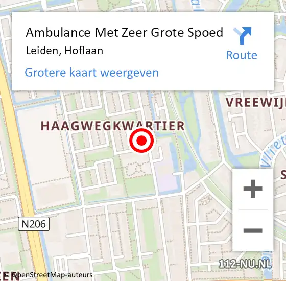Locatie op kaart van de 112 melding: Ambulance Met Zeer Grote Spoed Naar Leiden, Hoflaan op 25 juli 2024 10:12