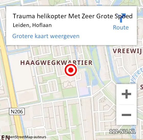 Locatie op kaart van de 112 melding: Trauma helikopter Met Zeer Grote Spoed Naar Leiden, Hoflaan op 25 juli 2024 10:13