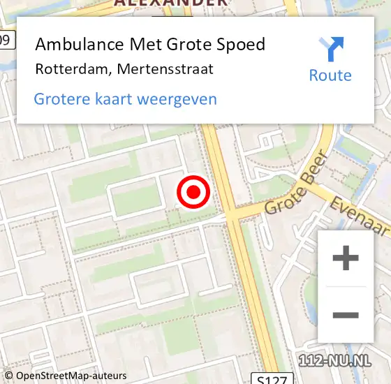 Locatie op kaart van de 112 melding: Ambulance Met Grote Spoed Naar Rotterdam, Mertensstraat op 25 juli 2024 10:14