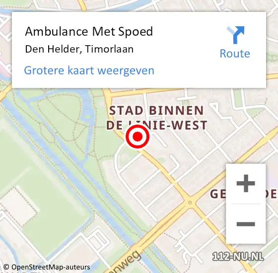 Locatie op kaart van de 112 melding: Ambulance Met Spoed Naar Den Helder, Timorlaan op 25 juli 2024 10:32