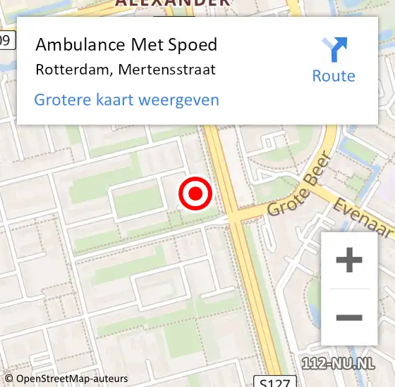 Locatie op kaart van de 112 melding: Ambulance Met Spoed Naar Rotterdam, Mertensstraat op 25 juli 2024 10:59